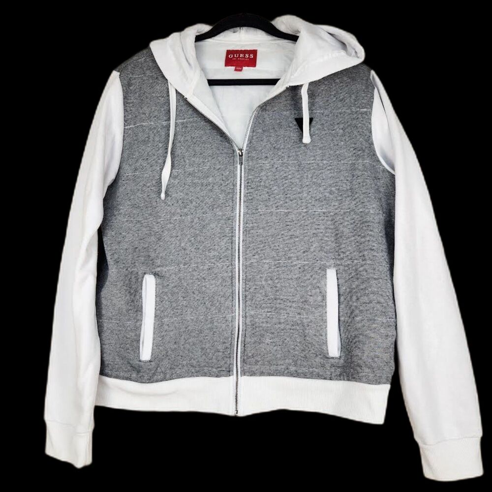 Guess Los Angeles Men's Full-Zip Hoodie Grey/White Size L Skater Y2k